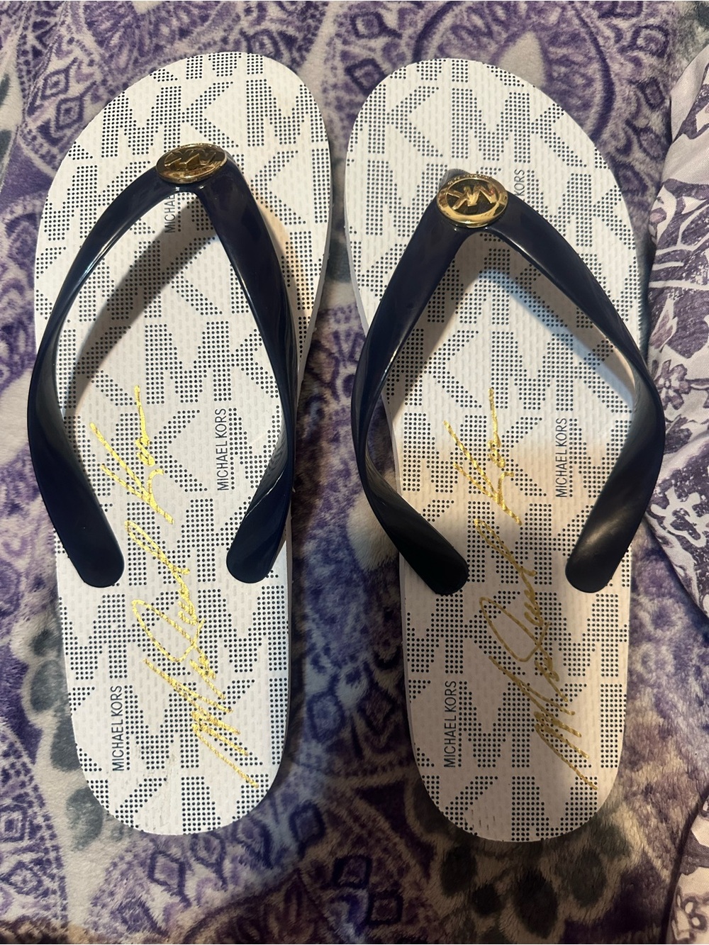 Navy Blue MK Flip Flops - New